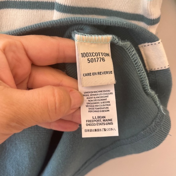 L.L.Bean Sz L Pullover Heritage Mariner Top Mint Green Teal Striped Blouse - Picture 6 of 6